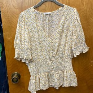 Yellow and White Floral Blouse (size large)